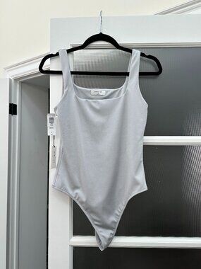 Babaton Metallic Silver Bodysuit with tags